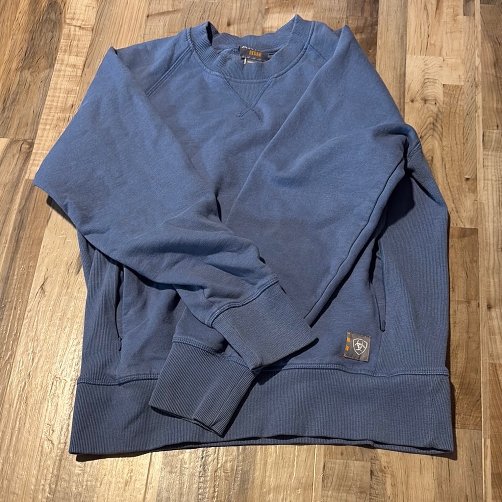 Ariat Blue Crewneck Sweater with Ribbed Cuffs